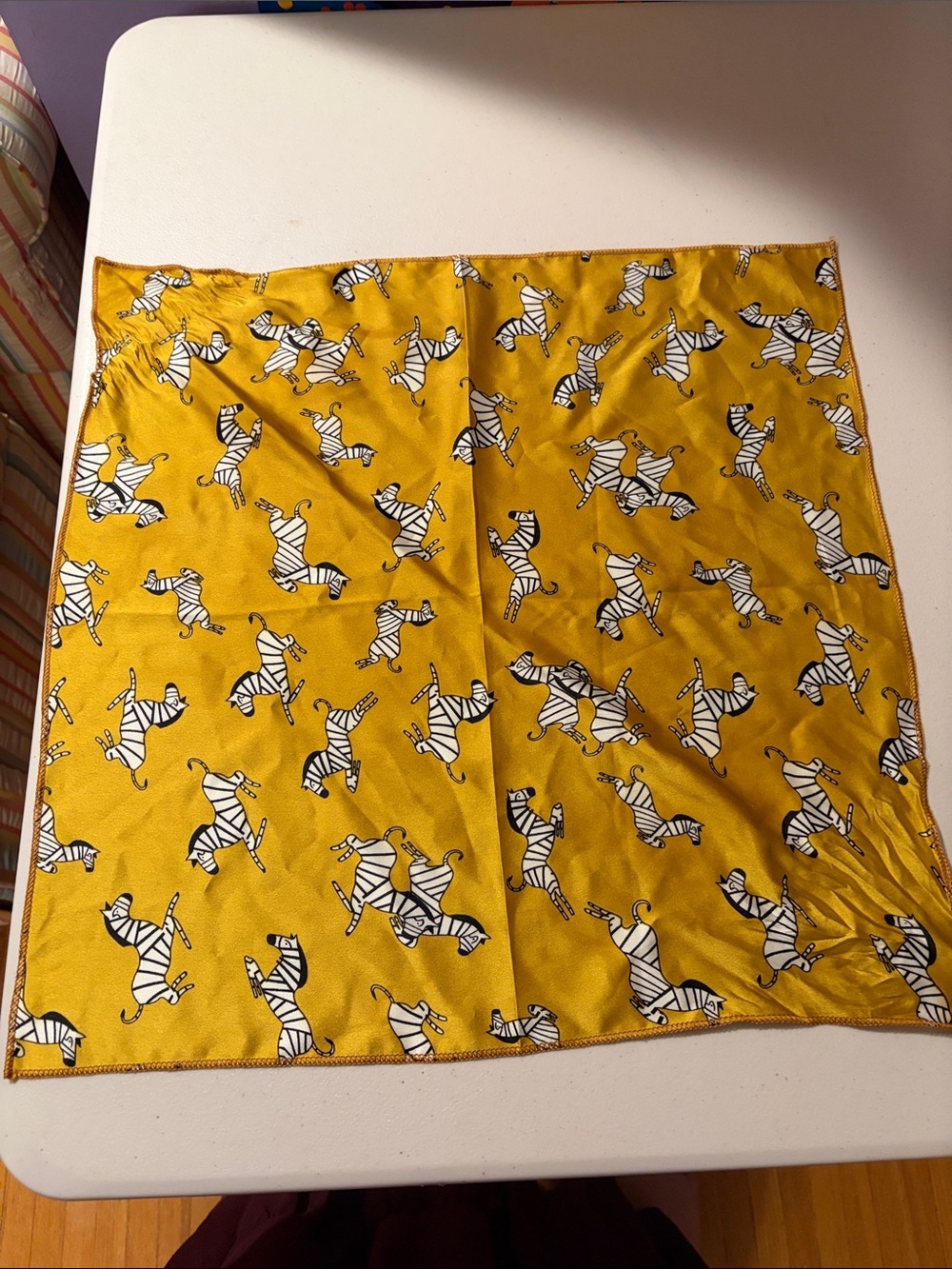 Yellow Zebra and Black Polka Dot Scarves 18.5x18.5
